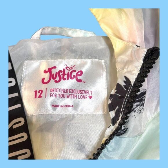 Justice Girls Size 12 Hooded Windbreaker Jacket Palm Tree Print Tropical Hoodie - Picture 3 of 4